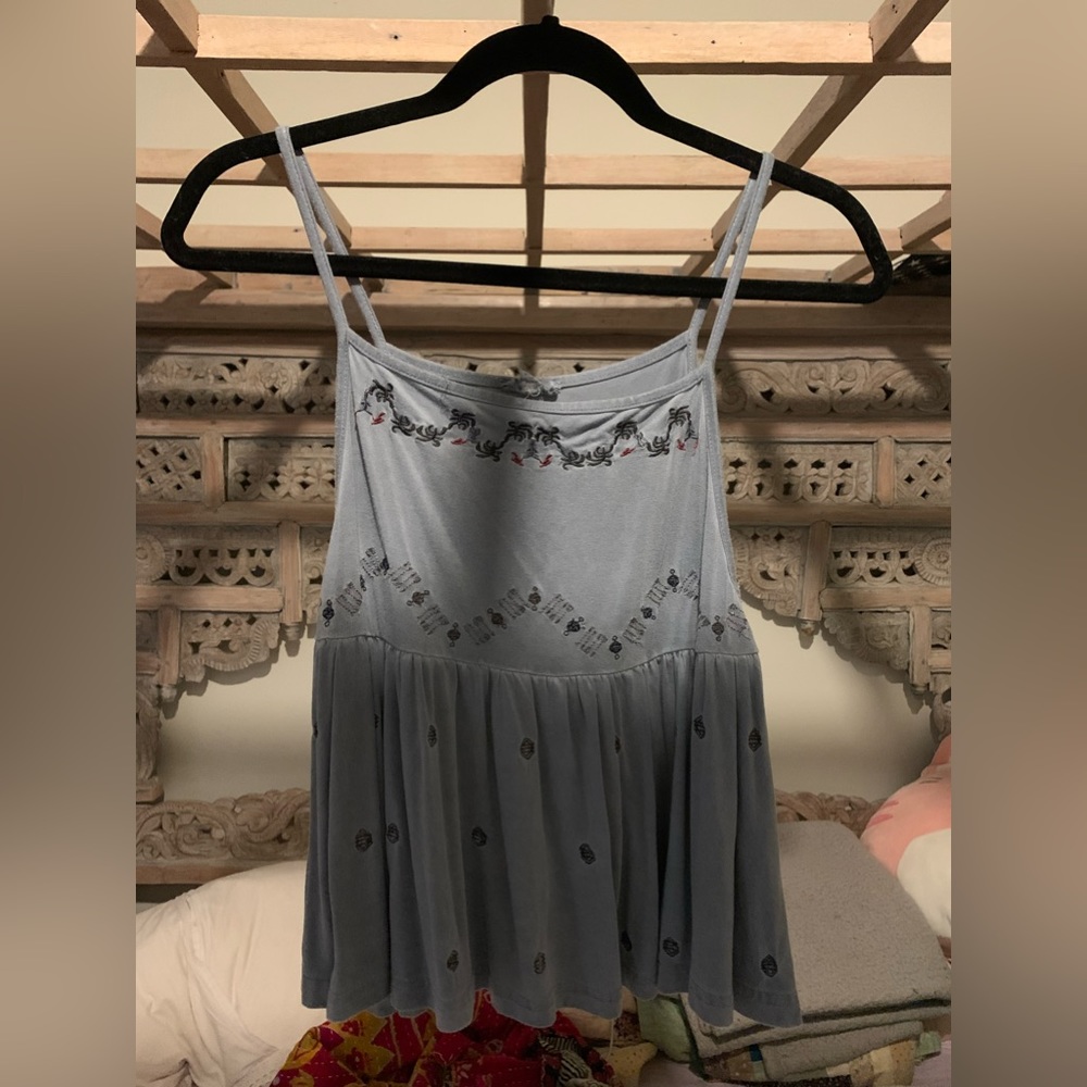 Embroidered Blue Tank Top